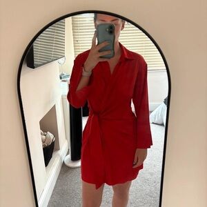 SHEIN Vibrant Red Long Sleeve Dress